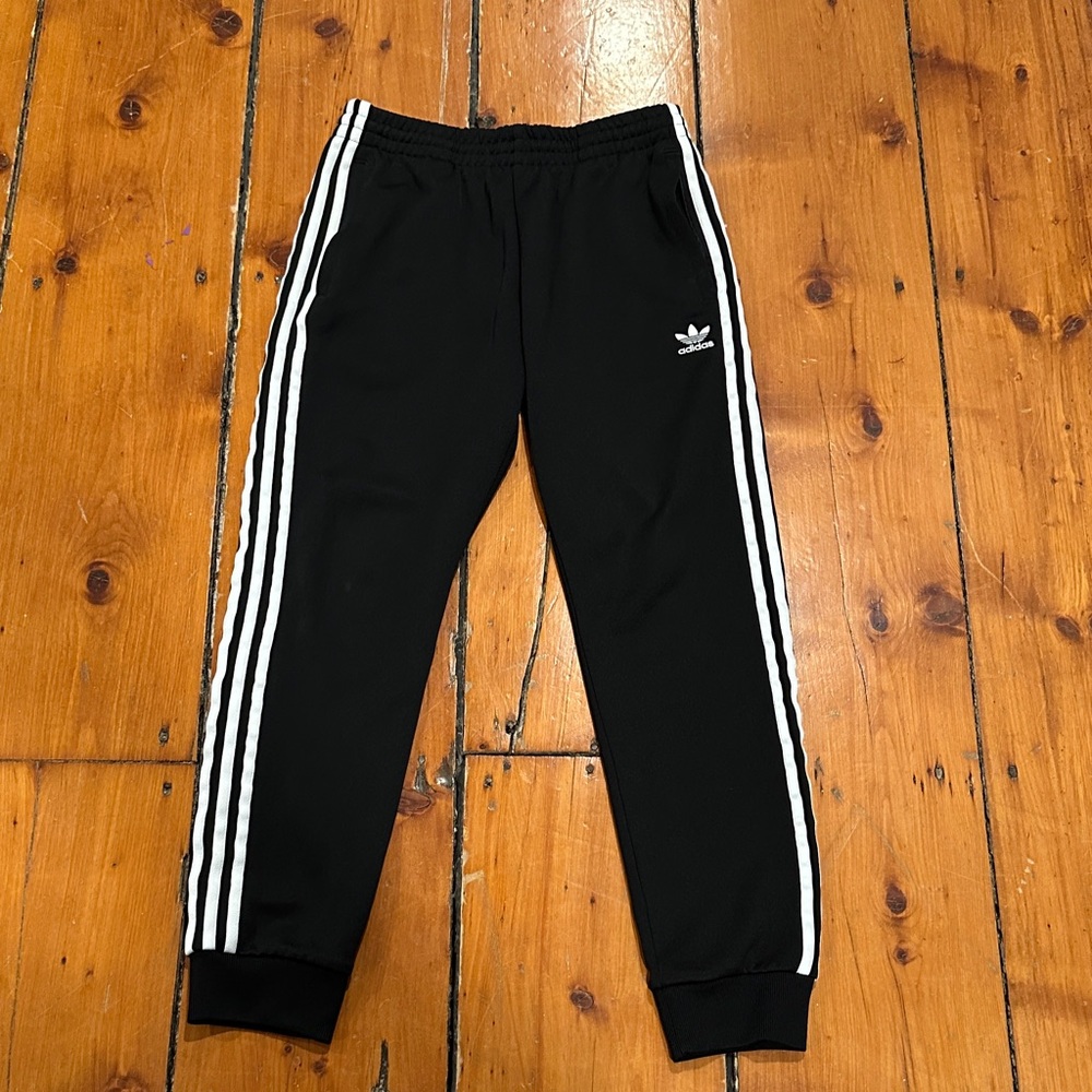 Adidas Black Joggers with White Stripes